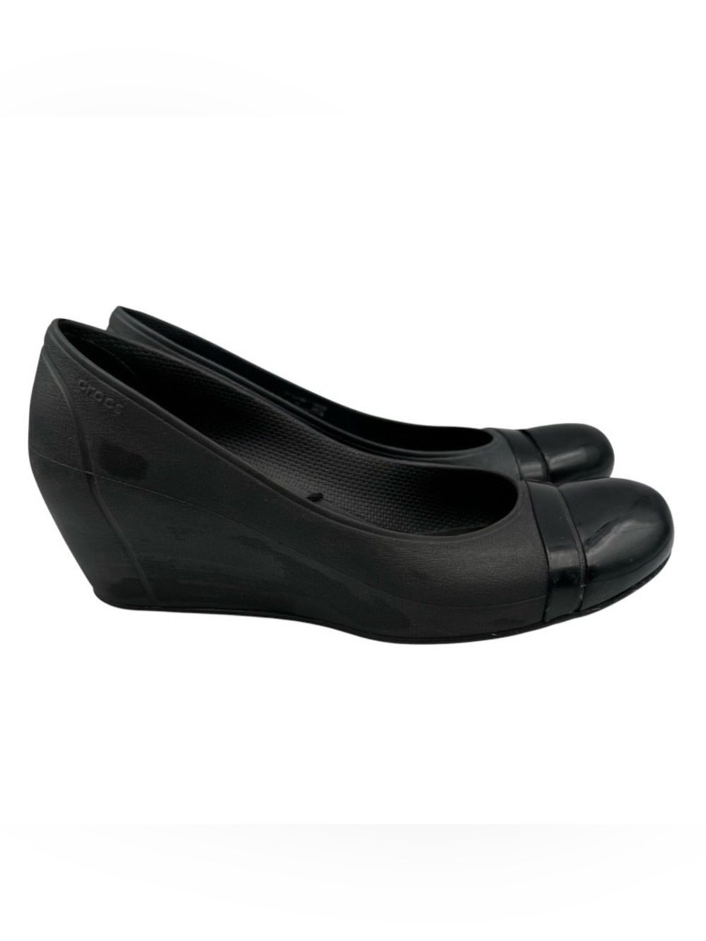 Crocs Black Croslite Cap Toe Wedge Shoes Pumps Women’s Sz 8 12299 Comfort